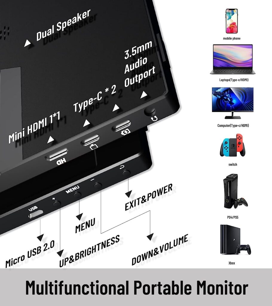 ADPOP Portable Monitor 15.6 FHD 1080P Portable Laptop Monitor USB-C HDMI Gaming Travel Monitor, External Second Screen Extender with Smart CoverSpeakers for laptop/PC/Mac/Phone/PS4/Xbox/Switch