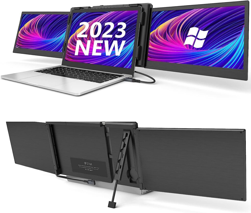Alecewey 2023 Triple Portable Monitor for Laptop Screen Extender Dual Monitor Extender 12 Inch FHD 1080P IPS Display Extender 2 Type-C P2S for 13-16.5 Inch Computer【Only Windows】