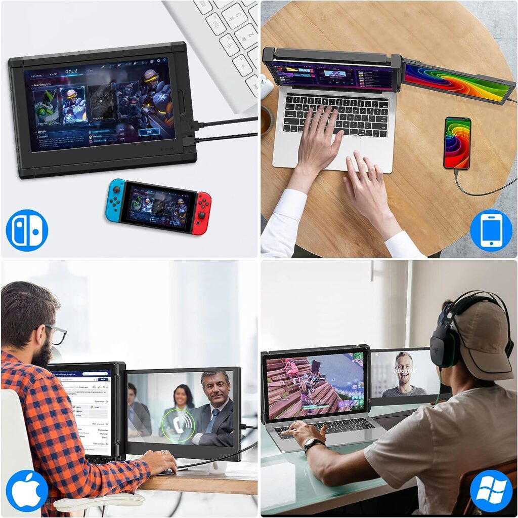 BQAA 12 Portable Monitor for Laptop Screen Extender, FHD IPS Laptop Screen Extender with HDMI/Type-C/USB-A Plug and Play Laptop Monitor, Compatible with Windows, Mac, Linux, Switch, Android P1