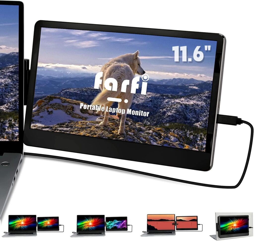 farfi Laptop Screen Extender - 11.6inch Attachable Portable Monitor for Laptop/Mobile Phone High Resolution Laptop Dual Screen with Kickstand Connected with Type-c/hdmi, Support PC/Mobile Phone