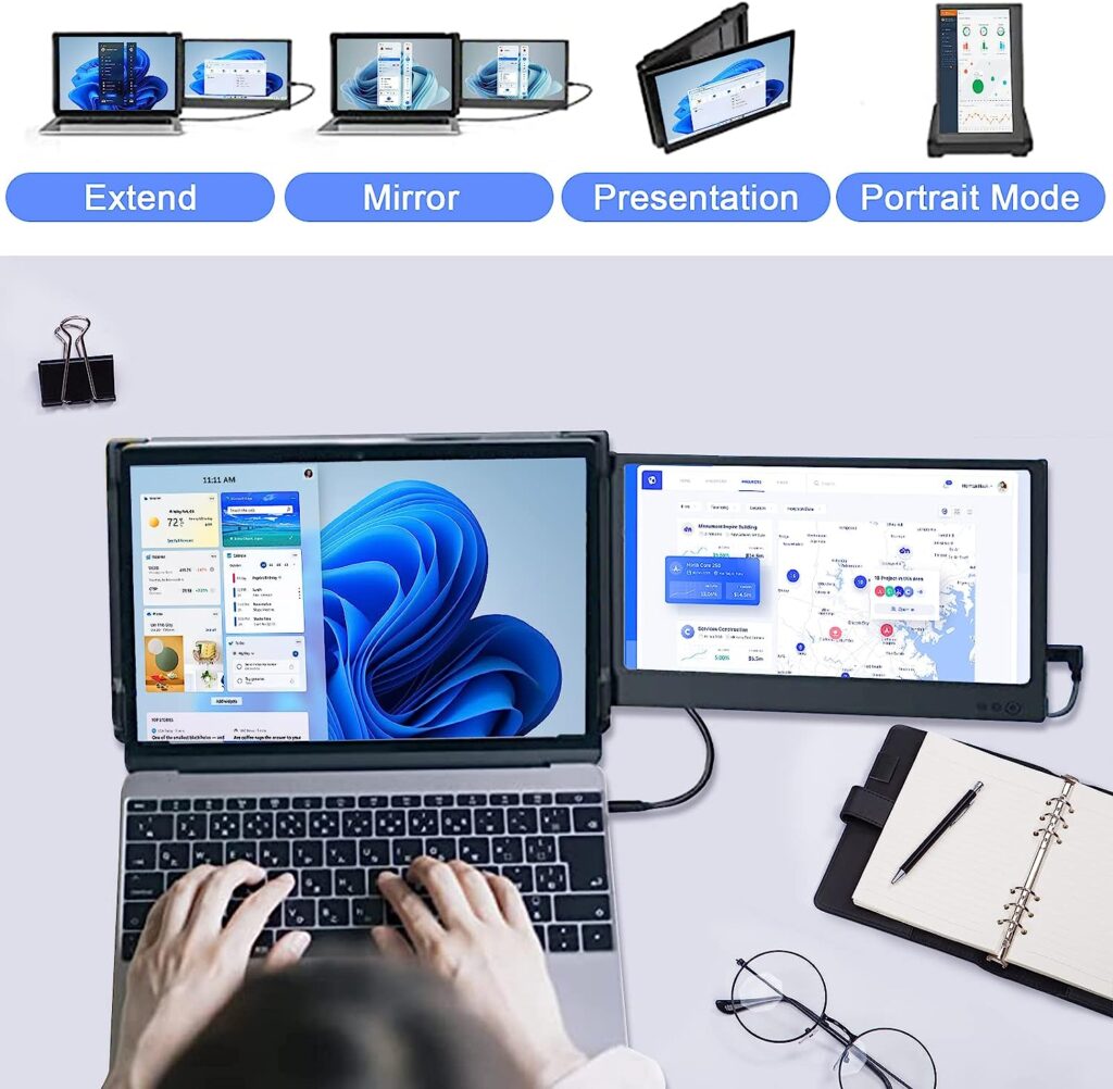 farfi Laptop Screen Extender - 11.6inch Attachable Portable Monitor for Laptop/Mobile Phone High Resolution Laptop Dual Screen with Kickstand Connected with Type-c/hdmi, Support PC/Mobile Phone