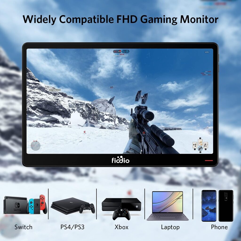 FIODIO FHD 1080P Portable LED Monitor, 15.8 Inch USB Type-C Computer Display IPS Eye Care Screen for Laptop PC MAC Phone Xbox Switch