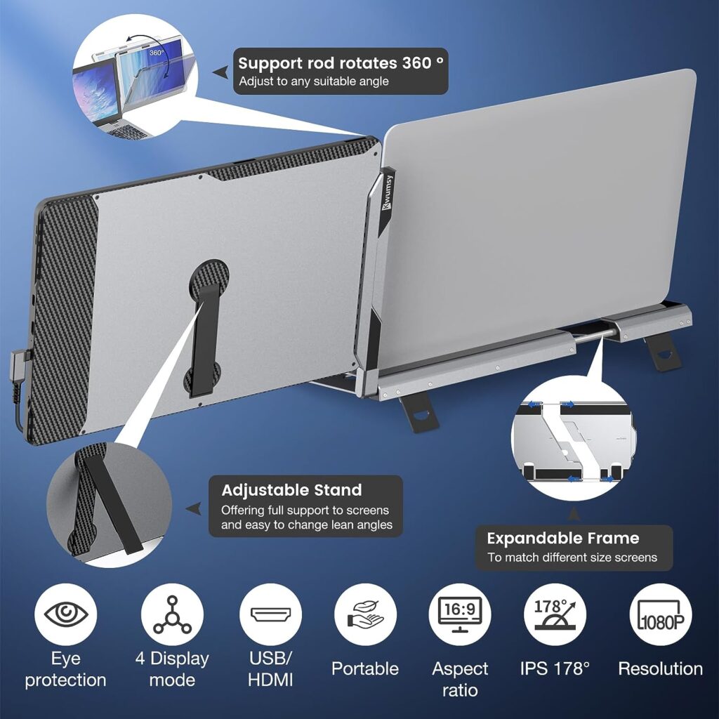 FLYTOCCA 14 Laptop Screen Extender, 360° Rotatable Monitor for Laptop, FHD 1080P IPS Portable Monitor (F1)