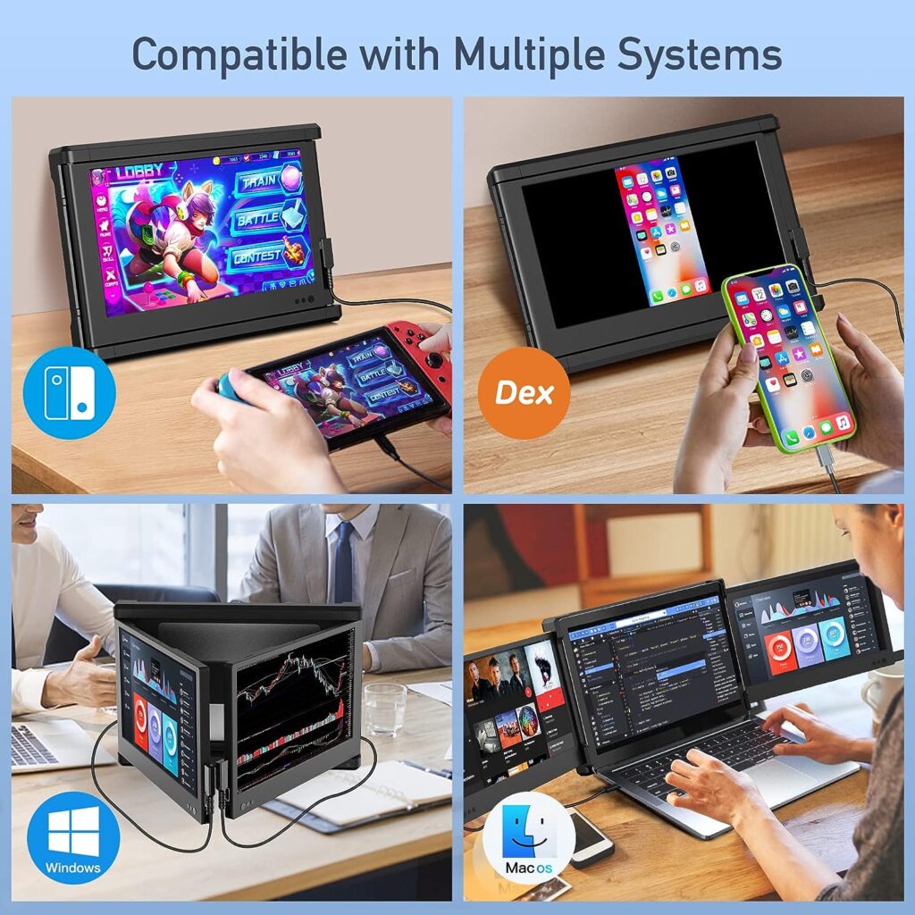 JJTechGiant Triple Portable Monitor for Laptop Screen Extender Dual 12 Tri Display 1080P FHD IPS USB-A/Type-C/HDMI 4 Speakers Monitor for Switch/PS5 Support 13-16 Mac Windows Chrome Laptop