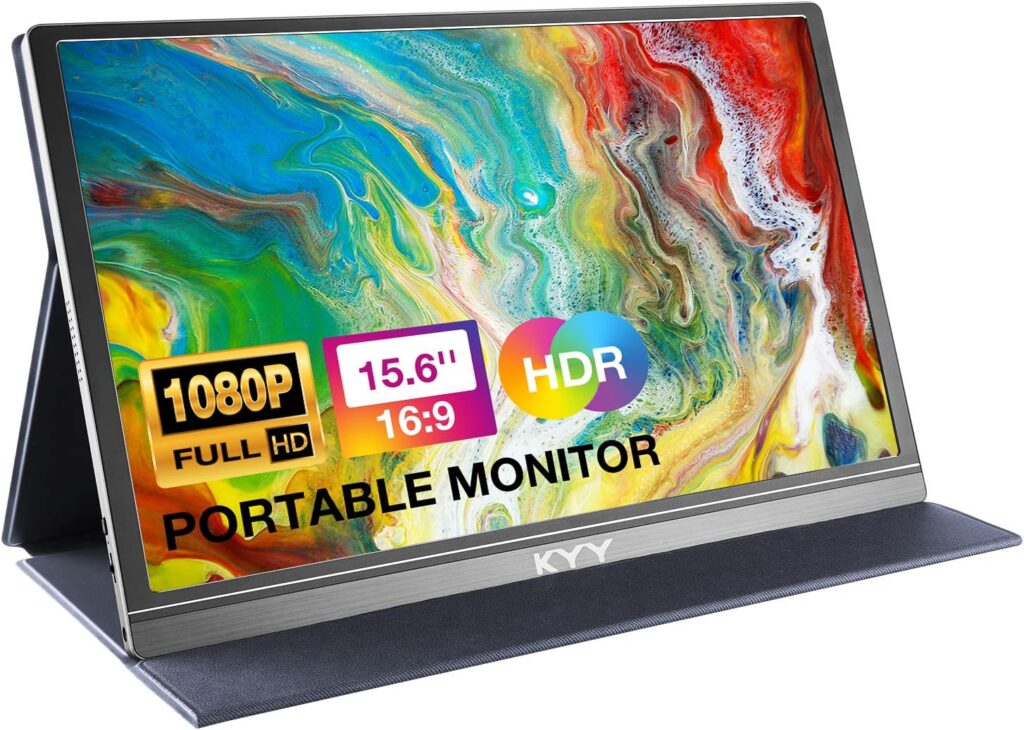 KYY Portable Monitor 15.6inch 1080P FHD USB-C Laptop Monitor HDMI Computer Display HDR IPS Gaming Monitor w/Premium Smart Cover  Speakers, External Monitor for Laptop PC Mac Phone PS4 Xbox Switch