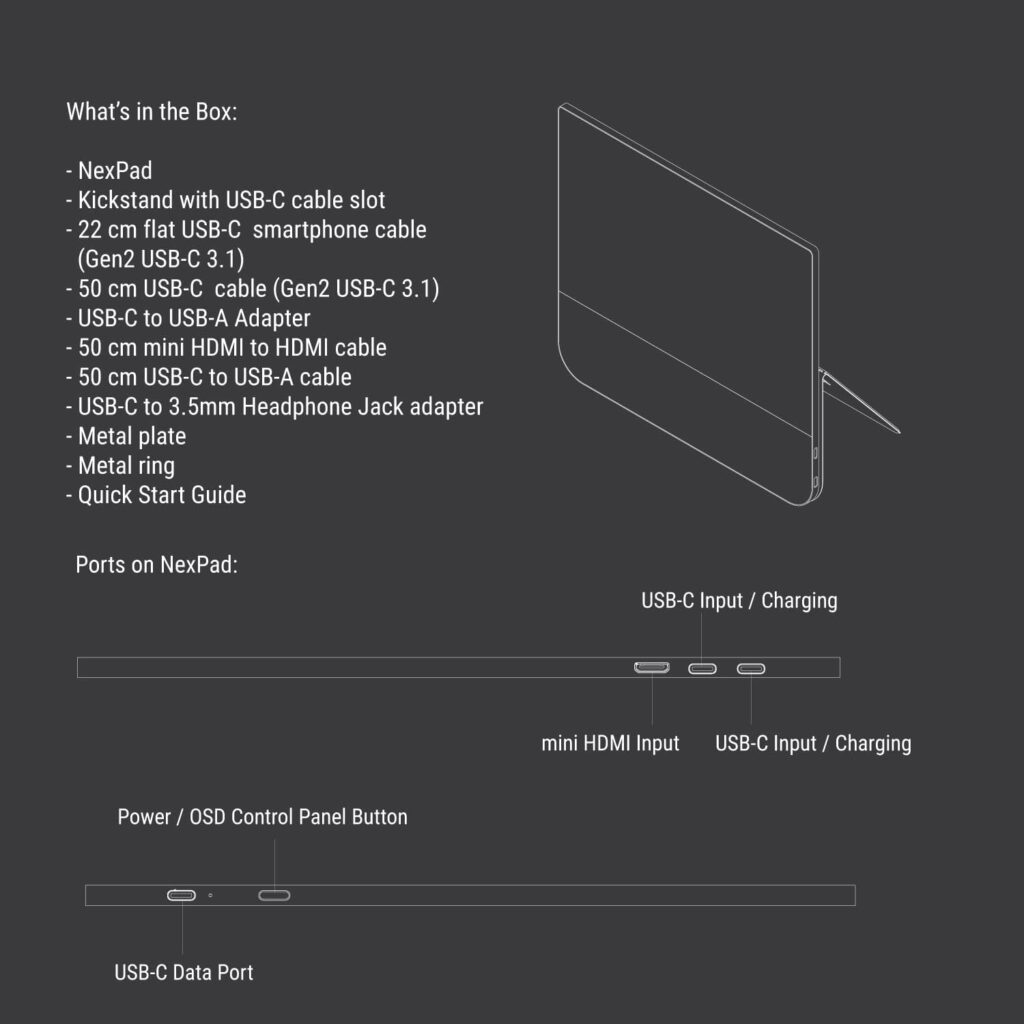 NexPad USB-C Portable Monitor for Laptop. 12 inch FHD 1080P IPS Touchscreen Attachable Laptop Monitor Extender. Compatible with Windows, Mac  Chrome Laptops