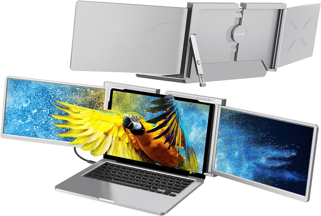 YUTOO 13.3 Triple Monitor for Laptop, [M1/M2/Windows] [Only 1 Cable] FHD 1080P IPS Laptop Monitor Extender,Triple Laptop Screen Extender for Windows, MacOS, for 13.3 -17.3 Laptops,Grey