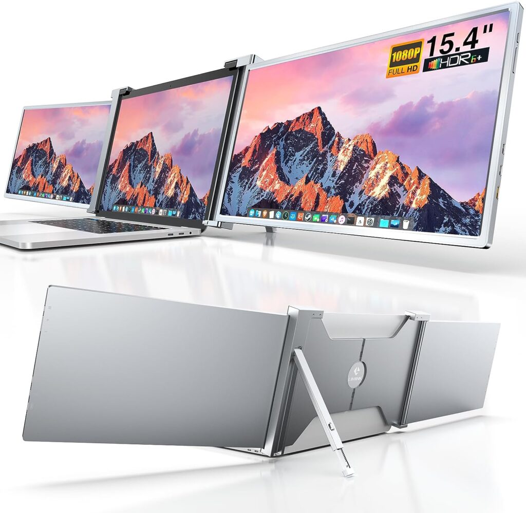 LIMINK S20 15.4 Triple Portable Monitor for Laptop, 1080P Triple Screen Portable Laptop Workstation for 15.6-19 Laptops, Laptop Monitor Extender, Compatible with MacOS  Windows