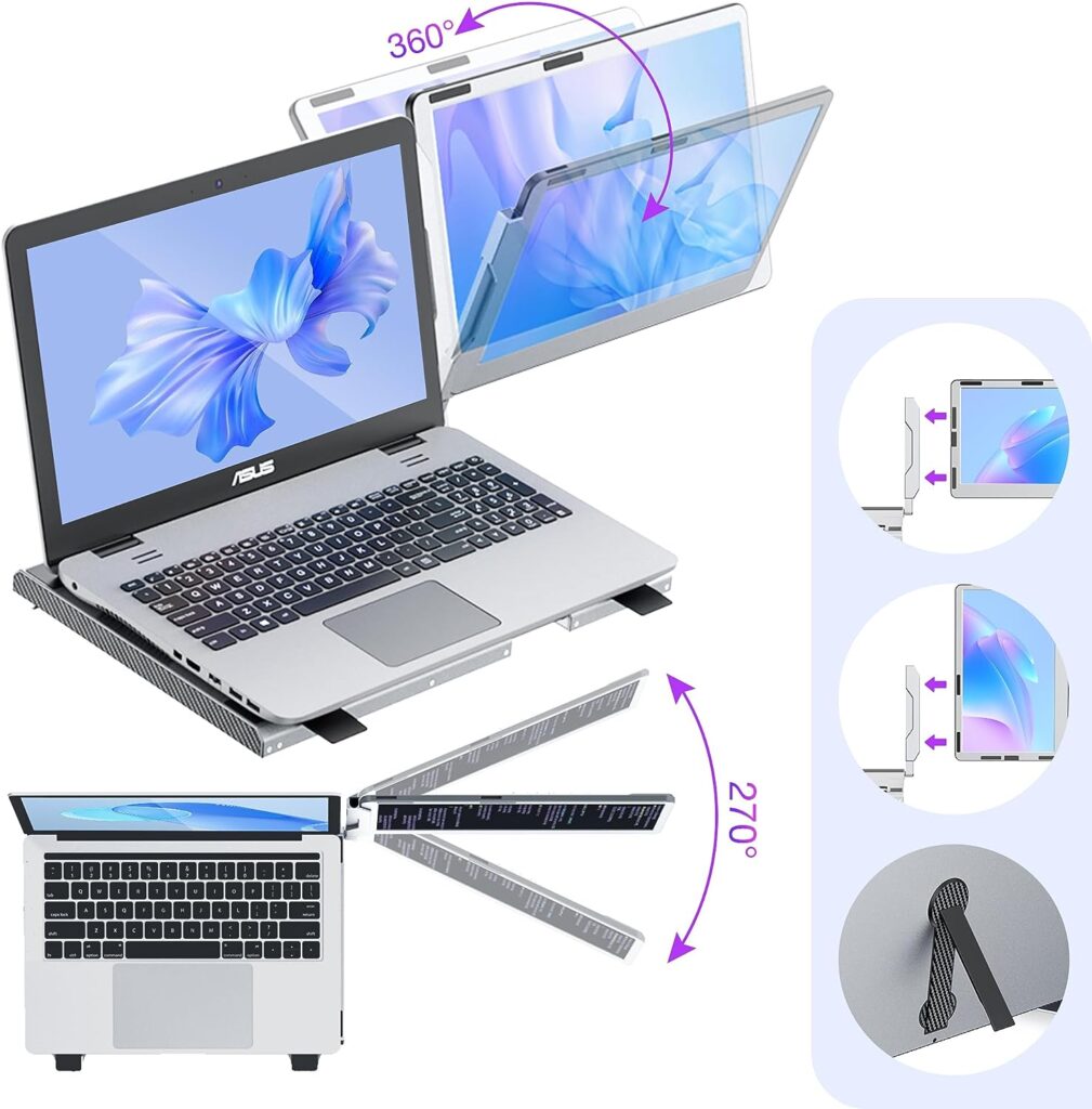 Portable Monitor Laptop Screen Extender Kwumsy F1 Aluminum alloy 14 Display Multi-angle FHD 1080P IPS Type-C/Mini HDMI Laptop Monitor Extender for PS5 Compatible with MacBook Windows PC/Notebook