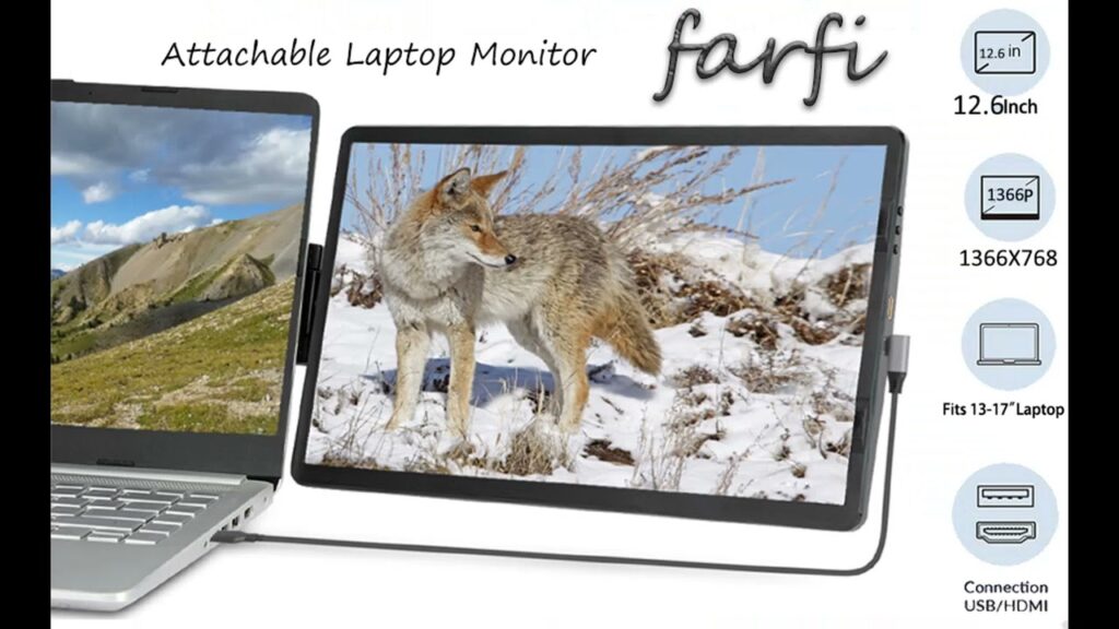 Video Introducing the farfi Laptop Screen Extender - 11.6inch Attachable Portable Monitor for Laptop/Mobile Phone High Resolution Laptop Dual Screen with Kickstand Compatible with Mac, Pc,  Chrome, Fits All Laptop Sizes